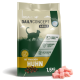 Tüte Daily Concept Adult Katzenfutter (mit frischem Huhn) 1,5 kg, Kroketten und Stücke rohen Huhns sichtbar, getreidefrei, nur eine Fleischquelle.