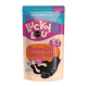 Tüte mit Lucky Lu Katzenfutter mit einer Illustration einer schwarzen Katze, beschriftet "Geflügel & Ente mit Kürbis", getreidefrei, 96% Fleisch.