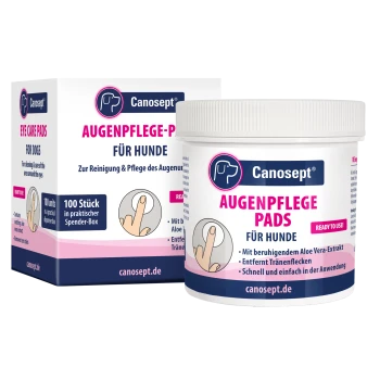 Canosept Augenpflege-Pads für Hunde, Glas und Schachtel — 'Augenpflege Pads für Hunde', 100 Stück.