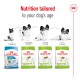 Image of Royal Canin dog food bags for various life stages: Puppy, Adult, Adult 8+, and Aging 12+, with "Nutrition tailored to your dog's age."