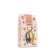 Eine Tüte GranataPet DeliCATessen Garnelen Katzenfutter mit Illustrationen einer schwarz-orangefarbenen Katze, mit grünen Kleeblättern und Nährwertsymbolen.