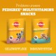 Bild von zwei Pedigree Multivitamin-Snackpackungen für Hunde, mit den Etiketten "Gelenkpflege" und "Immunsystem", mit einer verspielten Hundillustration.