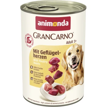 GranCarno Original Nassfutter Hund Adult, Geflügelherzen 6x400 g