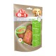 Emballage de friandises pour chiens 8in1 Fillets pro digest avec des filets de poulet de qualité supérieure, soutient la digestion, avec un texte multilingue sur les avantages.