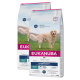 Karma dla psów Eukanuba Daily Care dla otyłych dorosłych psów, z golden retrieverem na opakowaniu, w rozmiarze 12 kg, z 50% mniejszą zawartością tłuszczu.