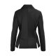 Schwarze Haustierjacke mit taillierter Passform, mit einem Kragen und seitlichen Schlitzen, von hinten gezeigt.