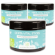Drei Gläser "Denta Vital Sticks" für Hunde, gekennzeichnet als Ergänzungsfuttermittel, mit einem hellblauen Design und der Marke "wolfsbacher natur."