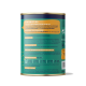 Bunte Dose Hundefutter, die Huhn, Kürbis und Vitamine zeigt, mit Fütterungsempfehlungen und Nährwertinformationen.