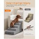 Dackel auf gepolsterten grauen Haustiertreppen neben dem Sofa; deutscher Text: „Design mit geringer Neigung“, Beschriftungen: „Unsere“ und „Andere“.