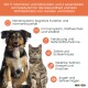Hunde und Katze sitzen nebeneinander, umgeben von Text über 17 Vitamine, Mineralien und 4 essentielle Aminosäuren für ihre Gesundheit.