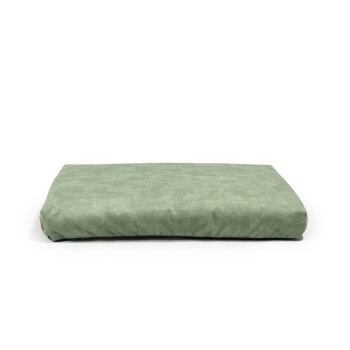 Grünes Haustierbett mit einer weichen Stoffoberfläche, rechteckiger Form und ohne sichtbaren Text oder Branding.