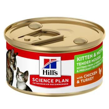 Hill's Science Plan Dosenfutter für Katzenkinder und Mütter, mit zartem Mousse aus Huhn und Truthahn, vom Tierarzt empfohlen.