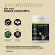 Detox-Mix-Pulver für Hunde, das die Entgiftung und Nierenunterstützung fördert, mit Symbolen für Vorteile und Text auf Deutsch.