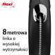 Czarna zwijana smycz dla psa z trwałym przewodem o długości 8 metrów, z logo Flexi i polskim tekstem podkreślającym jej wytrzymałość.