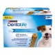 Przysmaki Purina Dentalife Oral Care dla małych psów 7-12 kg, 54 pałeczki, redukują płytkę nazębną, miękka tekstura, z obrazem psa.