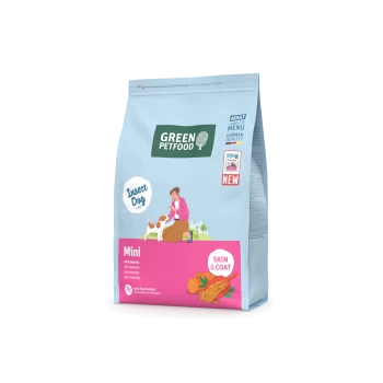 Grüne Petfood Insect Dog Mini Trockenfutter-Tüte für erwachsene Hunde, getreidefrei, Haut- und Fellunterstützung, deutsche Qualität, 5 kg.