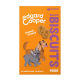 Die Verpackung von Edgard Cooper Bravo Biscuits zeigt einen braunen und grauen Cartoon-Hund mit "Crunch Crunch" und "Kein Zuckerzusatz. JA, WIRKLICH." auf Orange.