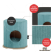 Teal runder Haustierbett mit seitlichem Eingang, abnehmbarem waschbarem Kissen, beschriftet mit "robuster, qualitativer Cordstoff" und "mit Sitzgelegenheit (bis 60 kg)."