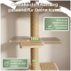 Beiger Sisal-Kratzbaum mit breiten Plattformen; deutscher Text 'Gestalte den Aufstieg passend für Deine Katze' sowie die Drehangaben '180°' und '360°'.