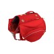Roter Hunderrucksack mit mehreren Fächern, verstellbaren Riemen und einem oberen Griff, entworfen für Outdoor-Abenteuer.