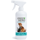 Weiße Sprühflasche "GREEN HERO" mit "Nature Knows Best", mit Silhouetten von Hund und Katze und "Geruchs- & Fleckenentferner."