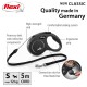 Flexi retractable dog leash with a 5m cord, ergonomic grip, comfortable braking system, and reflective components. Suitable for dogs up to 12 kg.