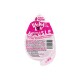Rosa, eiförmiges Lucky Lou Mäusle Katzenleckerli-Etikett mit der Aufschrift 'Hurra! Huhn' und 'The real taste!', zeigt Barcode und 28 g.