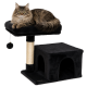 Schwarzer Katzenbaum mit einer plüschigen oberen Liegefläche, einem mit Sisal umwickelten Kratzbaum und einem gemütlichen Versteck.