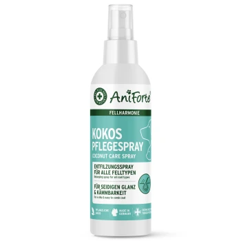 Pflegespray Kokos Fellharmonie 200 ml Kokosnuss-Pflegespray von AniForte, auf Deutsch beschriftet, geeignet für alle Felltypen, fördert Glanz und einfaches Kämmen.