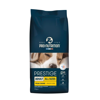 Pro-Nutrition Prestige Hundefuttertüte — Adult All Sizes, Peau Saine/Healthy Skin, getreidefrei mit Lachs, 12 kg