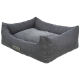 Grau Haustierbett mit erhöhten Seiten und einem weichen Kissen, mit einem Etikett, das 'Home Edition' liest.
