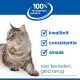 Grijze gestreepte kat met Nederlandse checklist: kwaliteit, consistentie, smaak; 100% tevredenheidsgarantie; niet tevreden, geld terug.