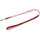 Red and pink nylon dog leash with metal clasp and a small black label reading "Ancol."