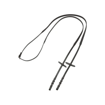 Schwarze Leder-Haustierleine mit zwei verstellbaren Riemen und einem Clip zur Befestigung.