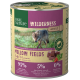 Dose Hundefutter "Real Nature Wilderness Adult Mellow Fields" mit Wolf-Bild, 95% Büffel/Lamm, 5% Früchte/Kräuter, keine Körner.