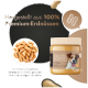 Erdnussbutter für Hunde in einem 200g Glas, hergestellt aus 100% Premium-Erdnüssen, mit einem Hundebild und Text, der Protein und gesunde Fette hervorhebt.