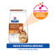 Hill's Prescription Diet Kidney + Mobility Katzenfuttertüte mit dem Gesicht einer Katze, die "ActivBiome+" und "Nierenabwehr" hervorhebt. Text: "NEUE FORMULIERUNG."