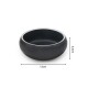 Schwarze Futterschüssel für Haustiere mit glatter Oberfläche, mit einem Durchmesser von 13 cm und einer Höhe von 4,4 cm.