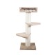 Ein beiger Katzenbaum mit drei Plattformen und einer gemütlichen oberen Liegefläche, entworfen zum Klettern und Ausruhen.
