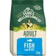 James Wellbeloved Adult Dog Food, 2 kg bag, featuring fish and rice, with images of three dogs on the front.