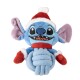 Blue plush dog toy resembling Stitch wearing a red Santa hat and mittens with a knotted rope body.