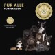 Bild von verschiedenen Hunderassen vor einem schwarzen Hintergrund, mit dem Text "FÜR ALLE HUNDERASSEN" und "GEIGNET FÜR ALLE FELL- UND HAUTTYPEN."