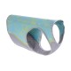 Ein blau-gelb gemusterter Hundegeschirr mit grauen Mesh-Seiten, entworfen für Komfort und Stil.
