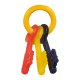 Bunte Kunststoff-Haustierspielzeugschlüssel an einem Ring, mit roten, gelben, schwarzen und blauen Schlüsseln, entworfen für interaktives Spielen.