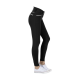 Schwarze Reitleggings mit hohem Bund, mit weißen Streifen und Netzpaneelen, kombiniert mit weißen Turnschuhen.