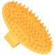 Helle orange Tierpflegebürste mit weichen, abgerundeten Spitzen und einem Griff für einfachen Halt.
