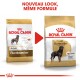 L'emballage de nourriture pour chien Royal Canin Rottweiler Adult montre un nouveau design avec une image de Rottweiler et "NOUVEAU LOOK, MÊME FORMULE."