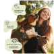 Eine Frau hält einen Beagle im Freien zwischen Grün, mit dem Text: "Gut verträglich," "Hohe Akzeptanz," und "Tausende glückliche Hundeltern."