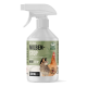Sprühflasche mit der Aufschrift "Geflügel Milben-Stop" für Geflügel, 500 ml, entworfen, um Milben und Parasiten abzuwehren, mit Bildern einer Wachtel und einer Henne.