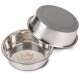 Edelstahl-Haustierfressnapf mit einem grauen Deckel, ausgestattet mit einem Kronendesign auf der Unterseite.